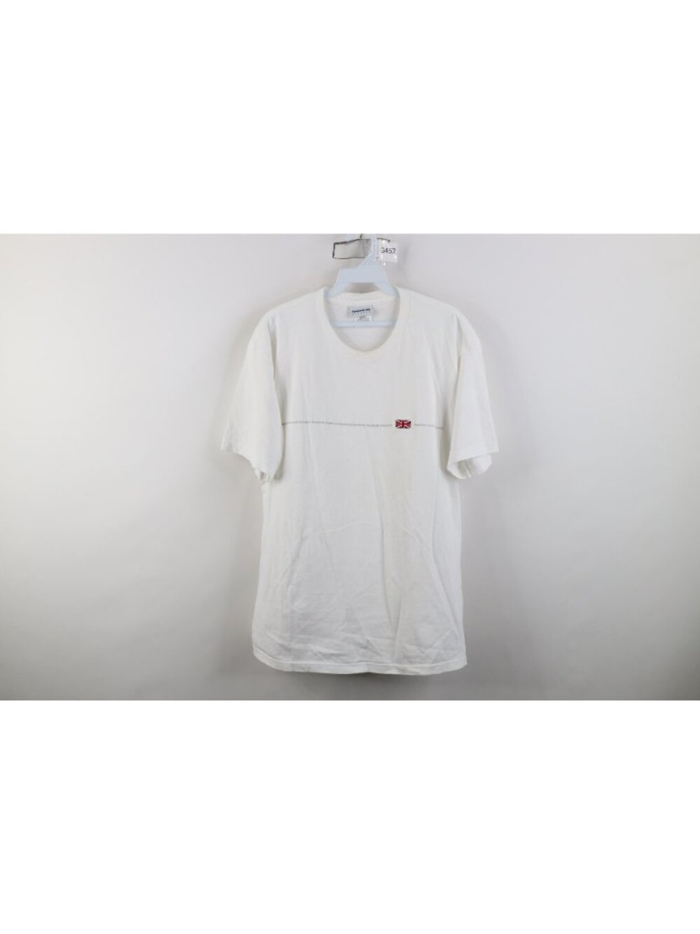 Vintage 90s Reebok Mens Medium Spell Out Union Jack T-Shirt White Cotton USA
